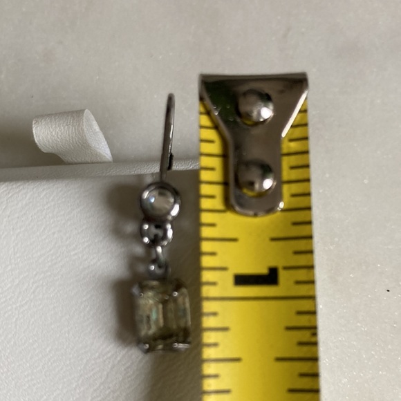 Pewter Colored Earrings With Greenish Gray Stones - Picture 3 of 5